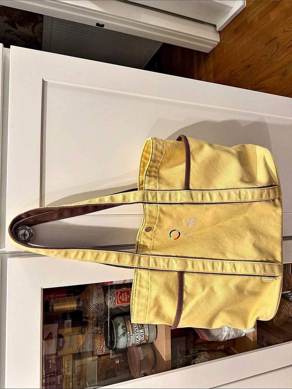 lululemon Daily Multi-Pocket Canvas Tote Bag Yellow & Brown